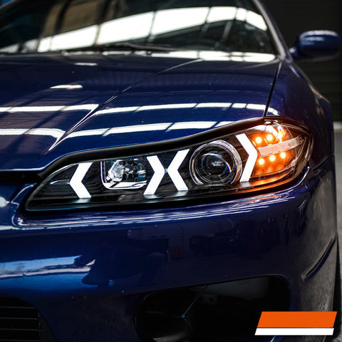 Black LED 3D DRL Stripe Bar Projector Head lights with LED Indicators for Nissan 200SX S15 - Mars Performance