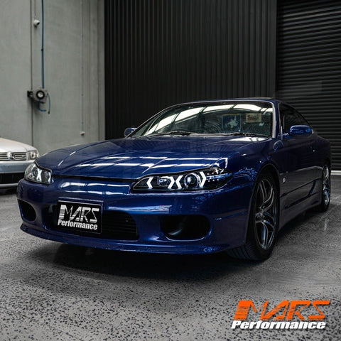 Black LED 3D DRL Stripe Bar Projector Head lights with LED Indicators for Nissan 200SX S15 - Mars Performance