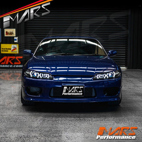Black LED 3D DRL Stripe Bar Projector Head lights with LED Indicators for Nissan 200SX S15 - Mars Performance