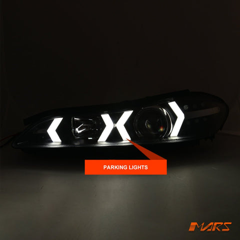 Black LED 3D DRL Stripe Bar Projector Head lights with LED Indicators for Nissan 200SX S15 - Mars Performance