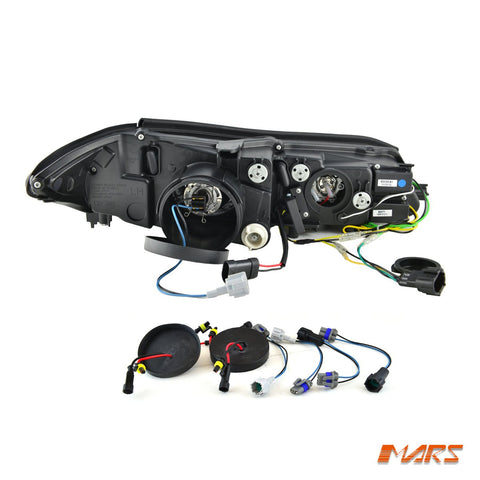 Black LED 3D DRL Stripe Bar Projector Head lights with LED Indicators for Nissan 200SX S15 - Mars Performance