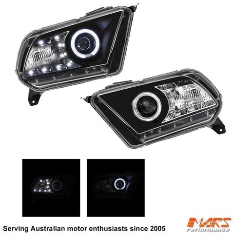 Black LED DRL & CCFL Projector Angel Eyes Head Lights for Ford Mustang 2010 - 2012 - Mars Performance