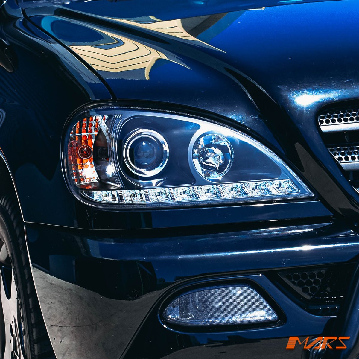 Black LED DRL Day Time Projector Head Lights for Mercedes - Benz ML W163 1998 - 2001 - Mars Performance