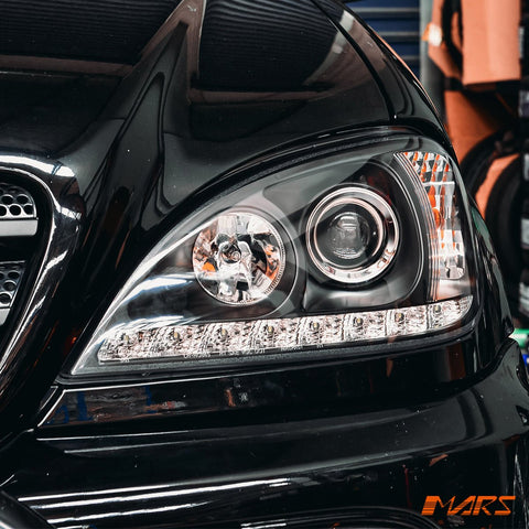 Black LED DRL Day Time Projector Head Lights for Mercedes - Benz ML W163 1998 - 2001 - Mars Performance