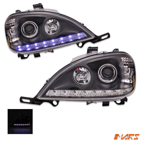 Black LED DRL Day Time Projector Head Lights for Mercedes - Benz ML W163 1998 - 2001 - Mars Performance