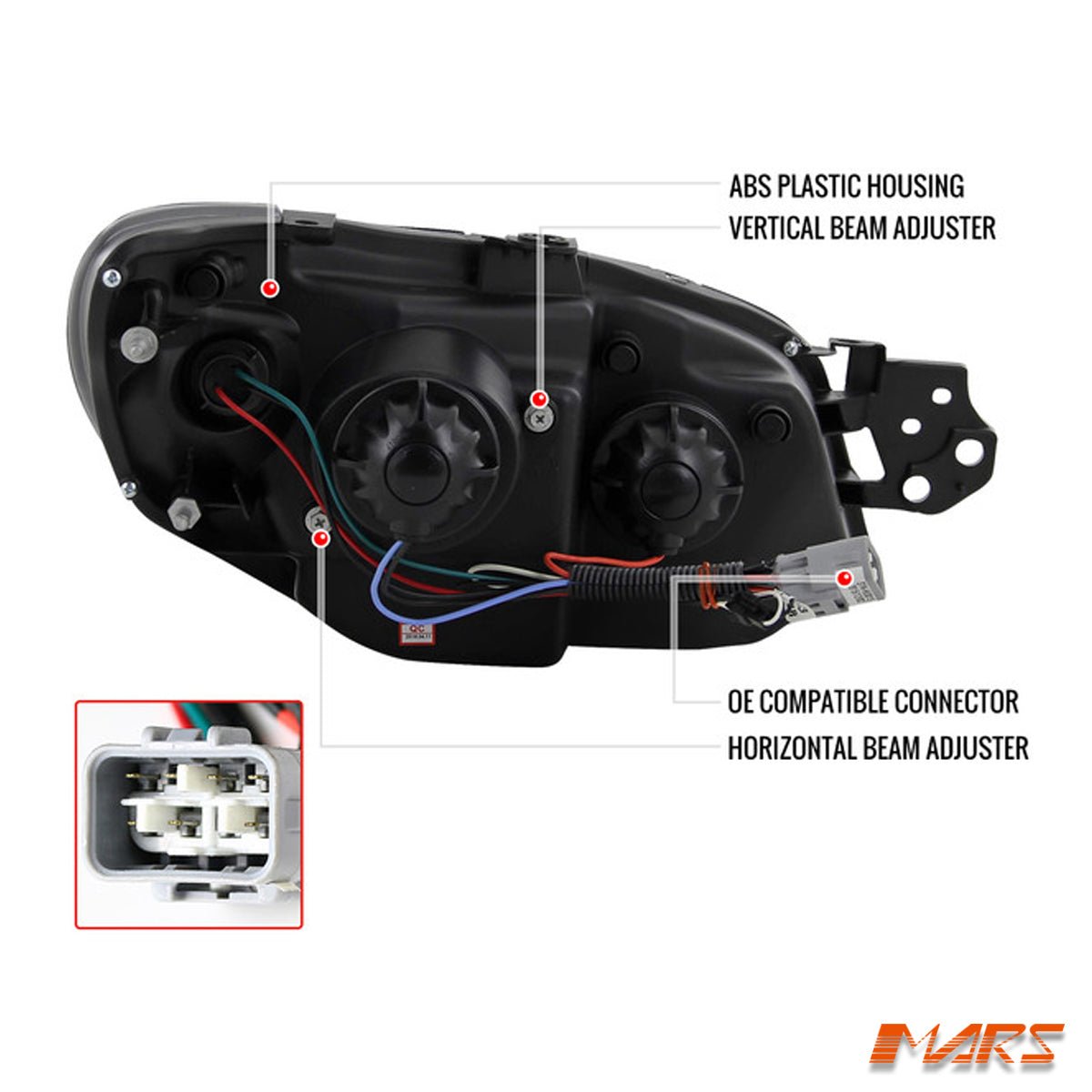 Black LED DRL Day - Time Projector Head Lights for Subaru Impreza 2005 - 2007 - Mars Performance