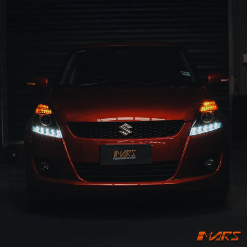 Black LED DRL Dual Beam Projector Head Lights for Suzuki Swift 2011 - 2017 - Mars Performance
