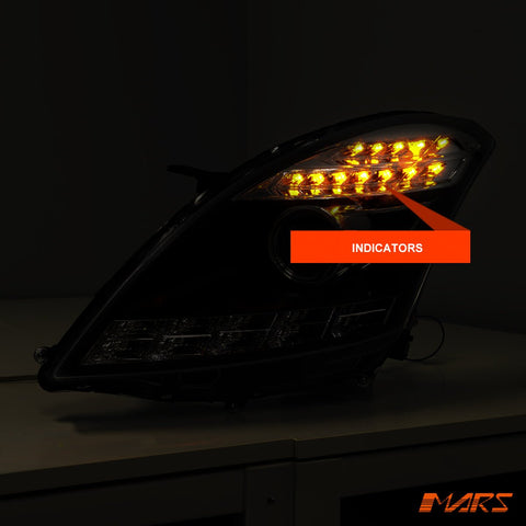 Black LED DRL Dual Beam Projector Head Lights for Suzuki Swift 2011 - 2017 - Mars Performance