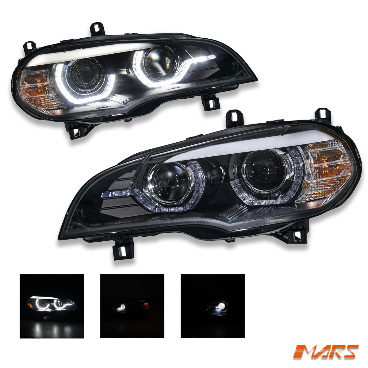 Black LED DRL projector Head Lights for BMW X - Series X5 E70 - Suit Stock Xenon / AFS Model only - Mars Performance