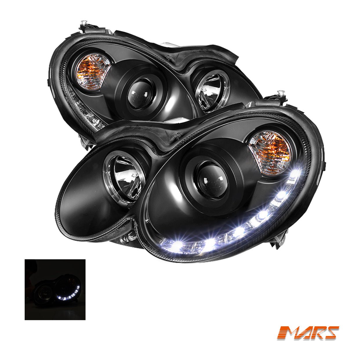 Black LED DRL Projector Head Lights for Mercede - Benz CLK - Class W209 C209 A209 2002 - 2009 - Mars Performance