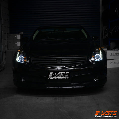 Black LED DRL Projector Head Lights for Nissan & Infiniti G35 V35 Coupe 2003 - 2008 - Mars Performance