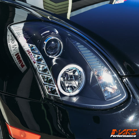 Black LED DRL Projector Head Lights for Nissan & Infiniti G35 V35 Coupe 2003 - 2008 - Mars Performance