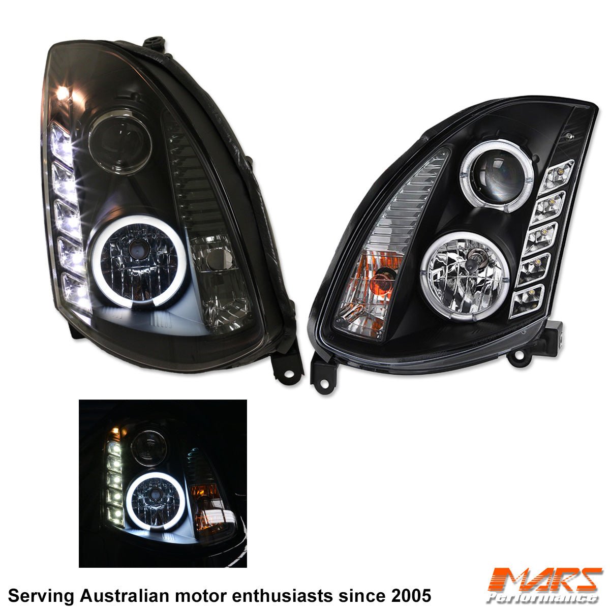 Black LED DRL Projector Head Lights for Nissan & Infiniti G35 V35 Coupe 2003 - 2008 - Mars Performance