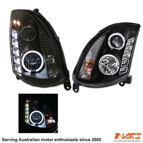 Black LED DRL Projector Head Lights for Nissan & Infiniti G35 V35 Coupe 2003 - 2008 - Mars Performance