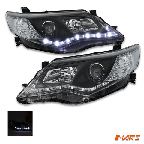 Black LED DRL Projector Head Lights for Toyota Camry 2012 - 2015 - Mars Performance