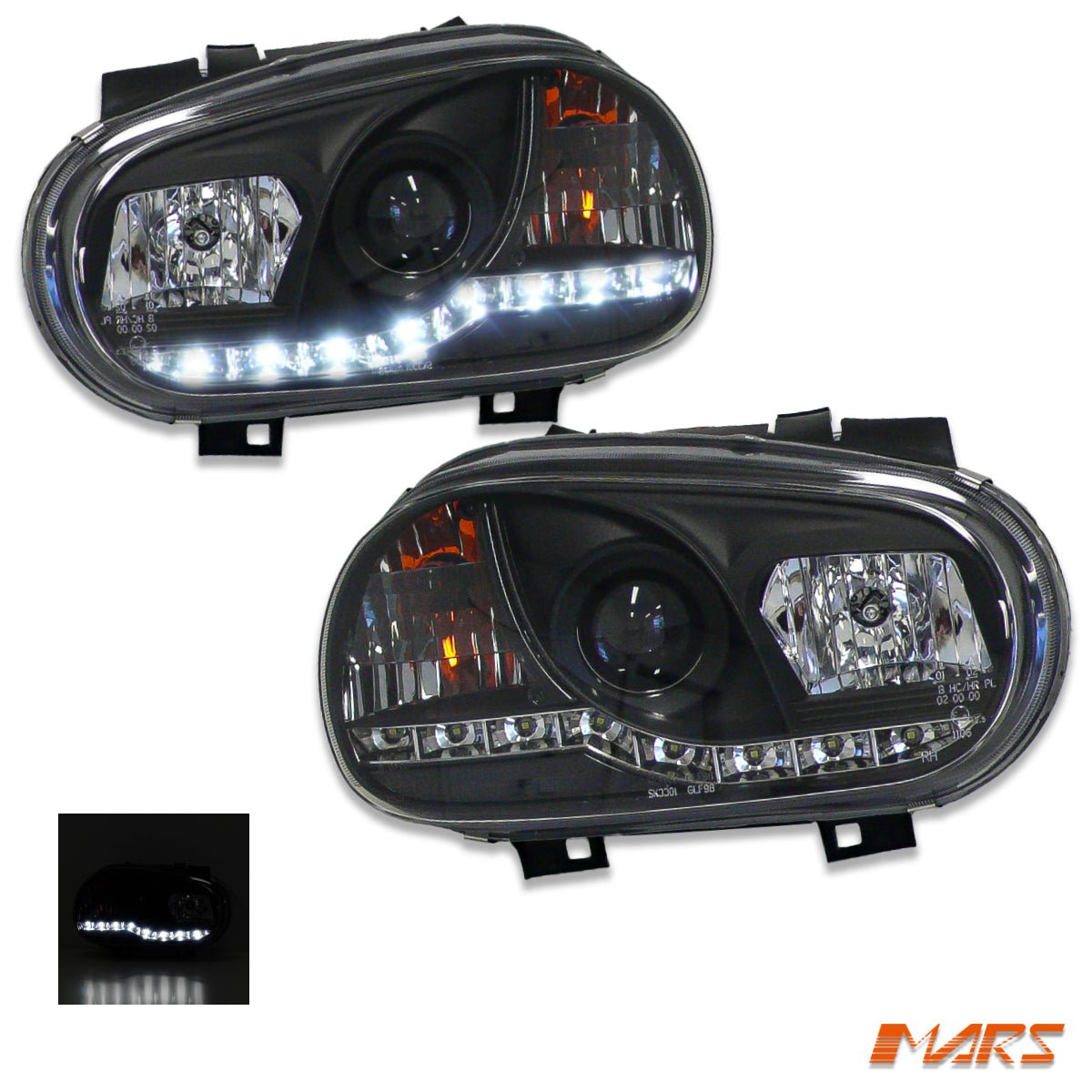 Black LED DRL Projector Head Lights for VolksWagen Golf IV MK - 4 1999 - 2004 - Mars Performance