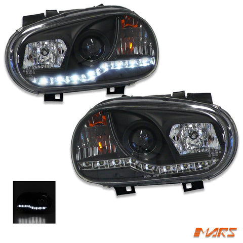 Black LED DRL Projector Head Lights for VolksWagen Golf IV MK - 4 1999 - 2004 - Mars Performance