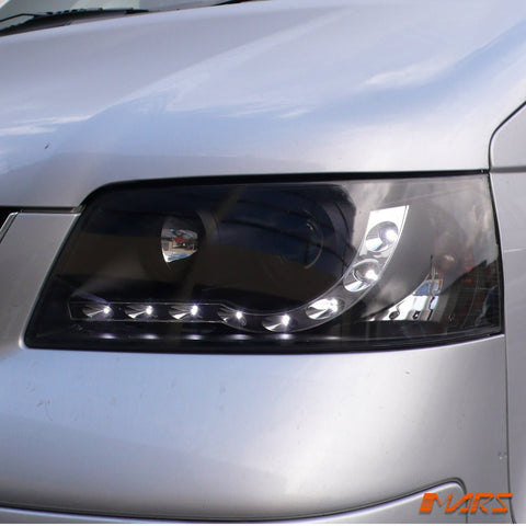 Black LED DRL Projector Head Lights for VolksWagen VW Transporter & Multivan T5 2004 - 2010 - Mars Performance