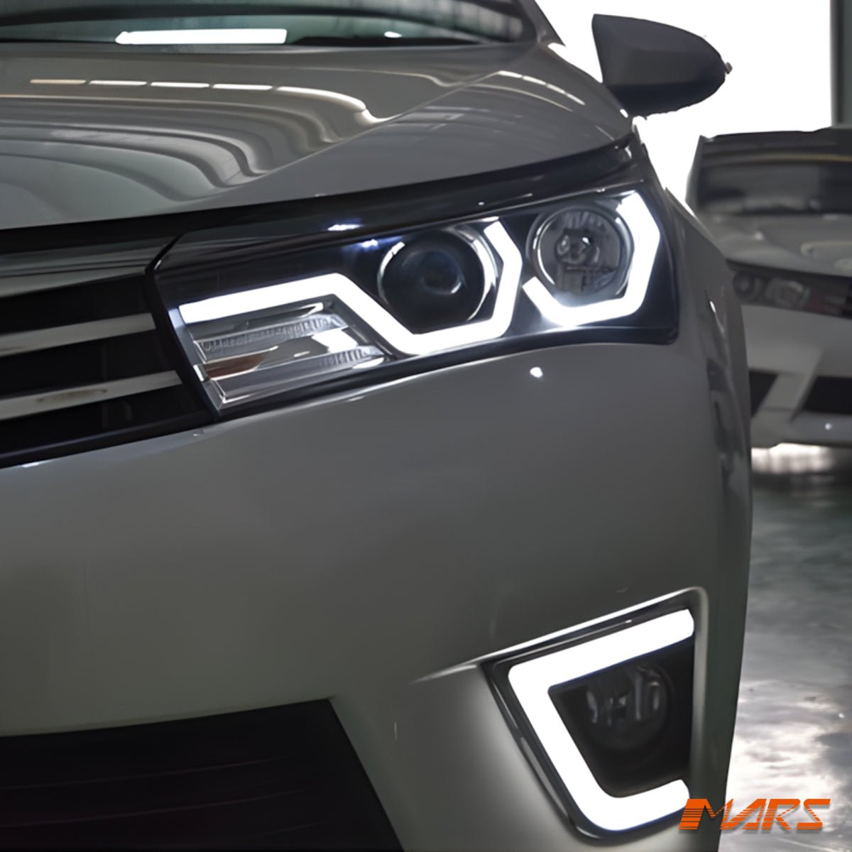 Black LED DRL Projector Head Lights with LED indicators for Toyota Corolla 2013 - 2016 Sedan - Mars Performance