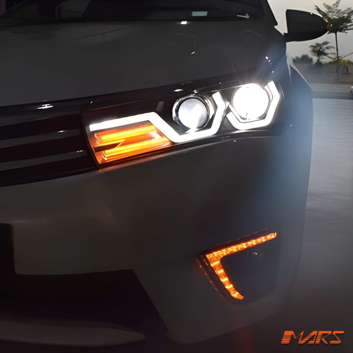 Black LED DRL Projector Head Lights with LED indicators for Toyota Corolla 2013 - 2016 Sedan - Mars Performance