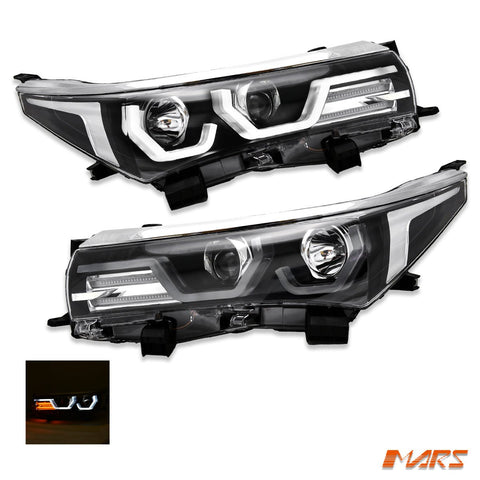 Black LED DRL Projector Head Lights with LED indicators for Toyota Corolla 2013 - 2016 Sedan - Mars Performance