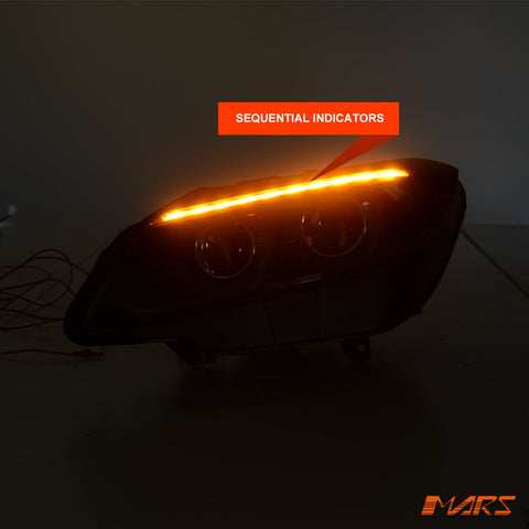 Black LED DRL Projector Head Lights with Sequential Indicators for BMW Z4 E89 LCI 2014 - 2016 - Mars Performance