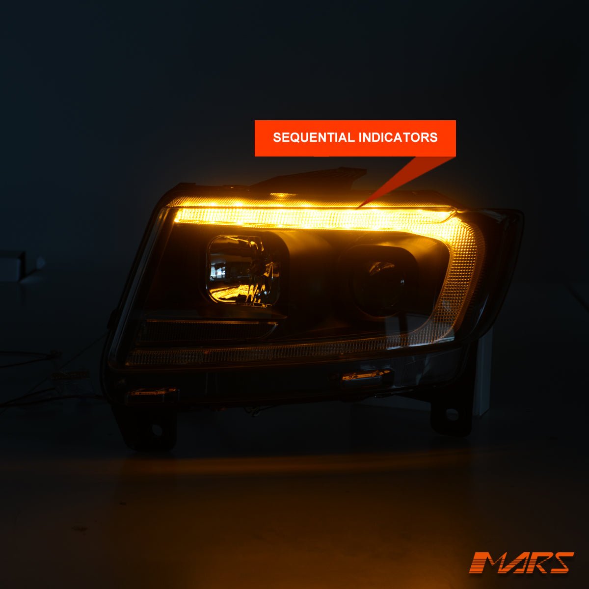 Black LED DRL Projector Head Lights with Sequential Indicators for JEEP GRAND CHEROKEE WK 2011 - 2013 - Mars Performance