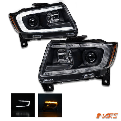 Black LED DRL Projector Head Lights with Sequential Indicators for JEEP GRAND CHEROKEE WK 2011 - 2013 - Mars Performance