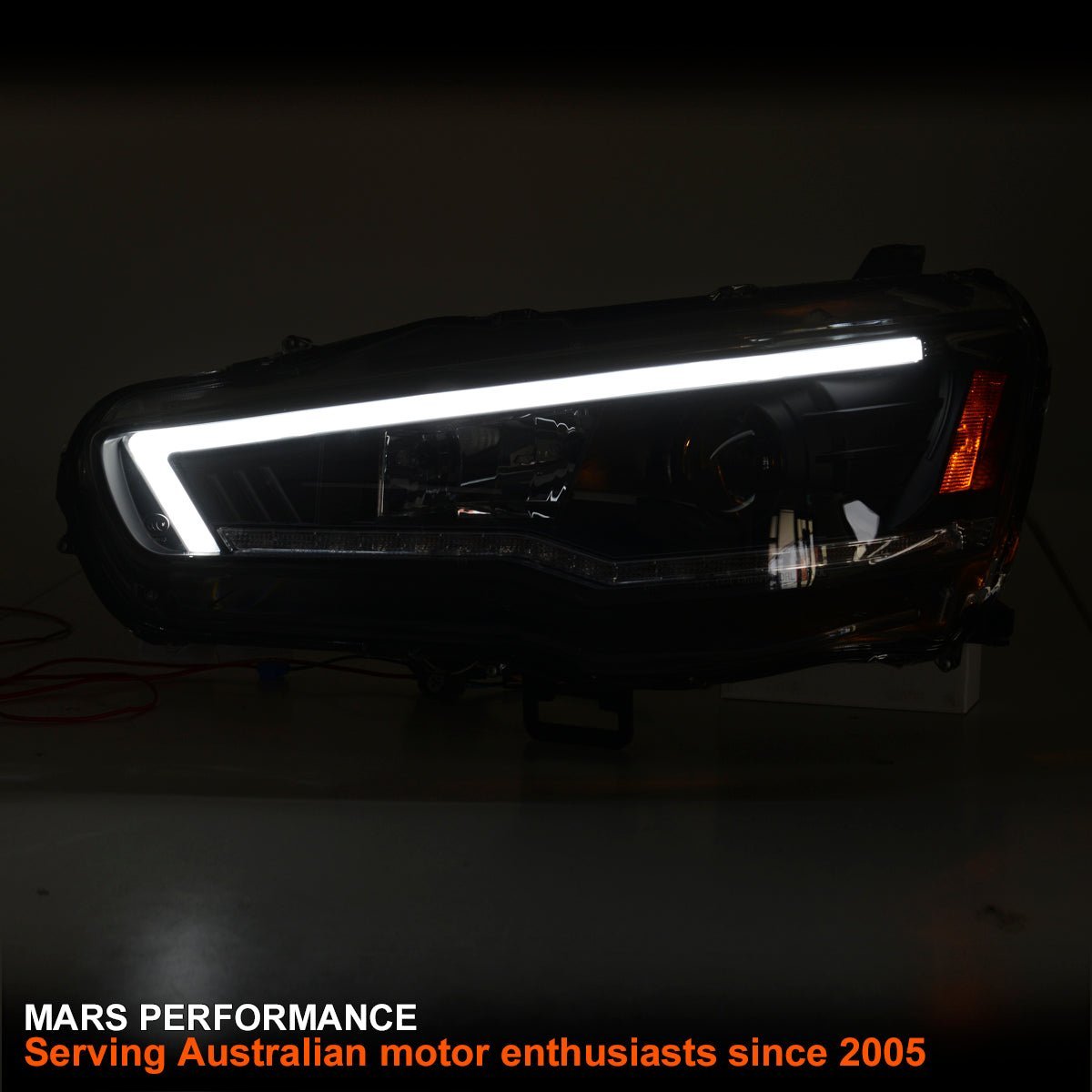 Black LED DRL Projector Head Lights with Sequential Indicators for Mitsubishi EVOLUTION X EVO 10 - Mars Performance