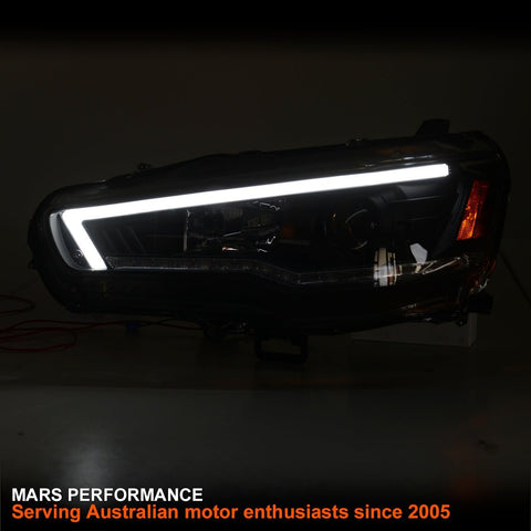 Black LED DRL Projector Head Lights with Sequential Indicators for Mitsubishi EVOLUTION X EVO 10 - Mars Performance