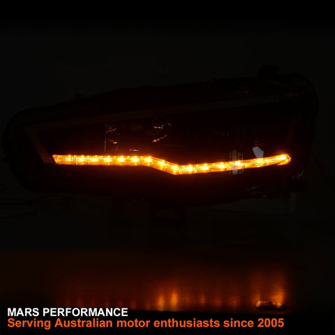 Black LED DRL Projector Head Lights with Sequential Indicators for Mitsubishi EVOLUTION X EVO 10 - Mars Performance