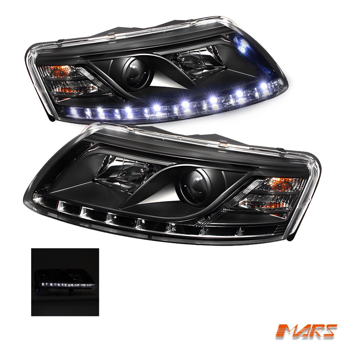 Black LED DRL Style Projector Head Lights for AUDI A6 2004 - 2011 C6 4F - Mars Performance