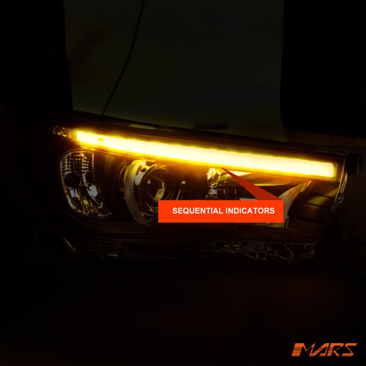 Black LED Real DRL Projector Head Lights with Sequential indicators for Toyota Hilux Revo Rocco 2015 - 2020 - Mars Performance