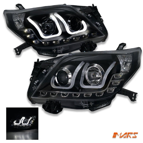 Black LED U Shape DRL Projector Head Lights for Toyota Land - Cruiser Prado 150 Series LC150 FJ150 2009 - 2013 - Mars Performance