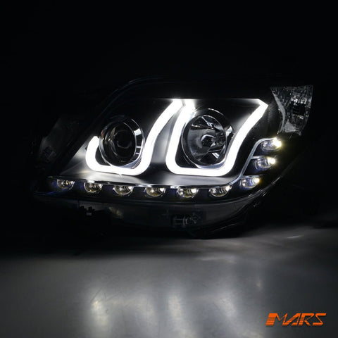 Black LED U Shape DRL Projector Head Lights for Toyota Land - Cruiser Prado 150 Series LC150 FJ150 2009 - 2013 - Mars Performance