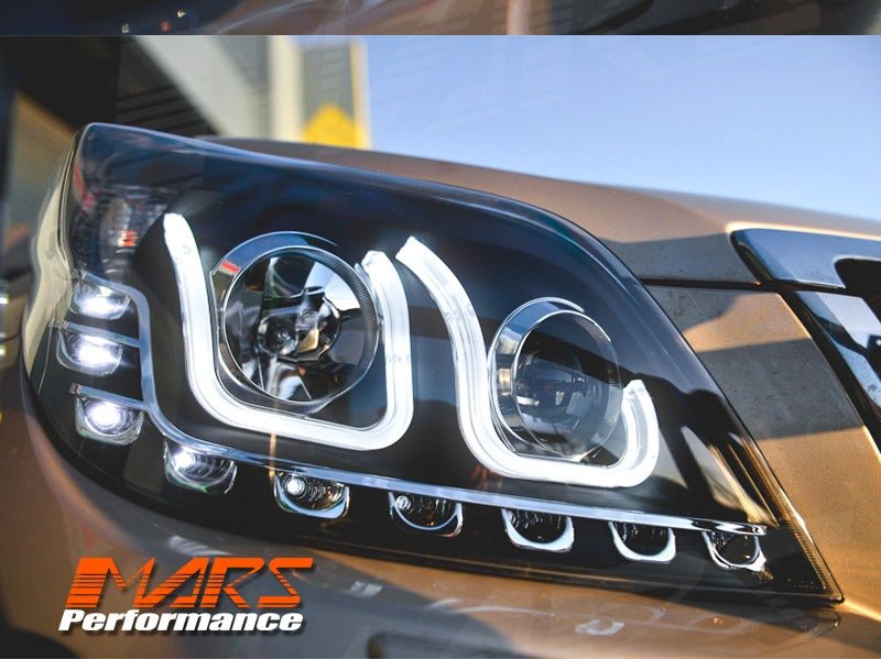 Black LED U Shape DRL Projector Head Lights for Toyota Land - Cruiser Prado 150 Series LC150 FJ150 2009 - 2013 - Mars Performance