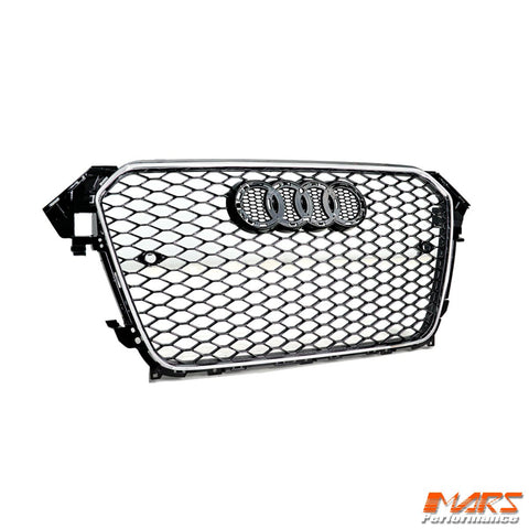 Chrome Black Honeycomb RS4 Style Front Bumper Bar Grille Grill Bodykit for AUDI A4 B8 2012 - 2016 - Mars Performance