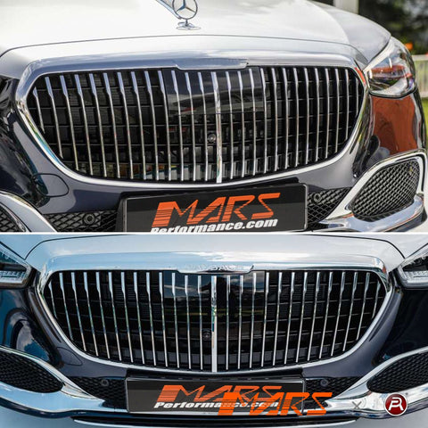 Chrome Black Maybach Style Front Bumper Bar Grill Grille Bodykit for Mercedes - Benz W223 S - Class 2021+ - Mars Performance