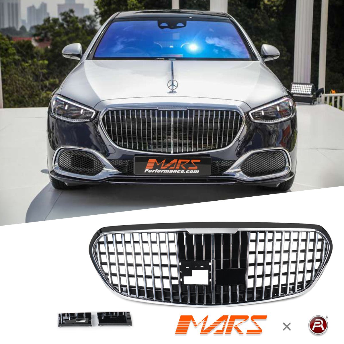 Chrome Black Maybach Style Front Bumper Bar Grill Grille Bodykit for Mercedes - Benz W223 S - Class 2021+ - Mars Performance