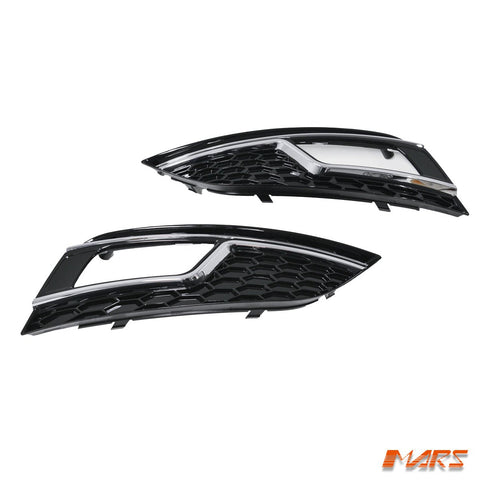 Chrome Black RS4 Style Front Bumper Bar Fog Lights Cover Grille for AUDI A4 B8 2012 - 2013 - Mars Performance