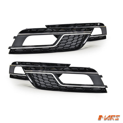 Chrome Black RS4 Style Front Bumper Bar Fog Lights Cover Grille for AUDI A4 B8 2012 - 2013 - Mars Performance