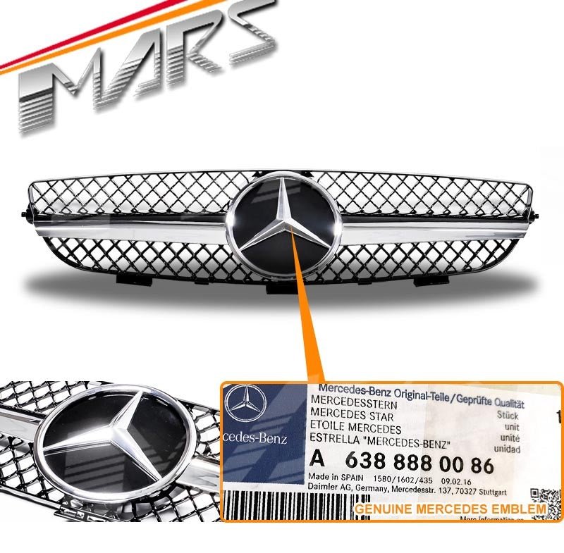Chrome Black SLS AMG Style Front Grille for Mercedes - Benz CLK W209 C209 02 - 09 - Mars Performance