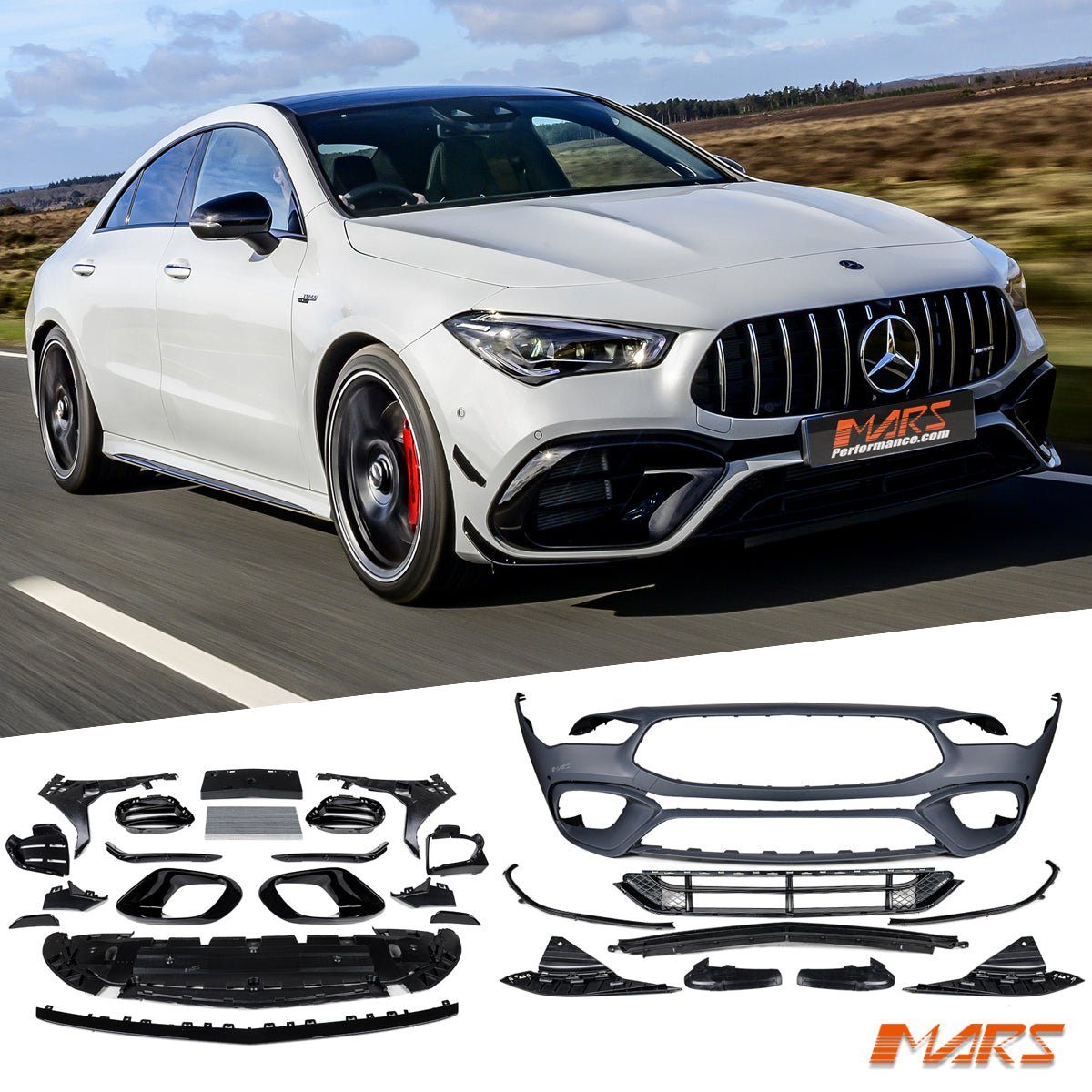 CLA45 AMG S Style Front Bumper Bar Bodykit & Canards for Mercedes - Benz CLA - Class C118 W118 & CLA35 2018 - 2024 - Mars Performance