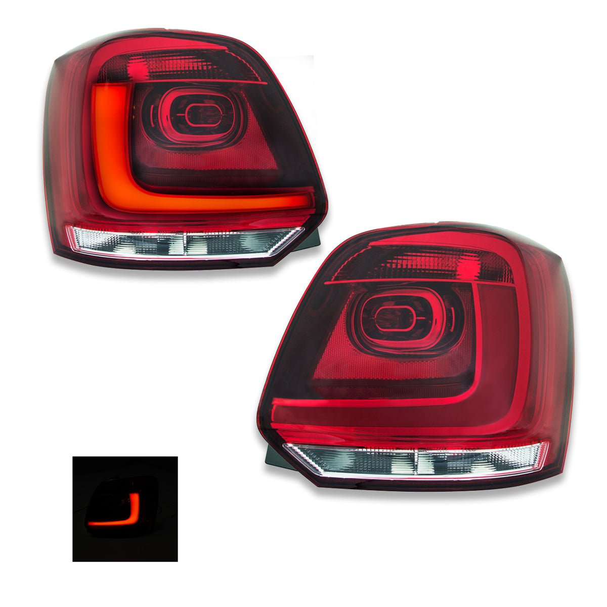 Clear Red 3D LED Stripe Bar Tail lights for VW Volkswagen Polo 6R 2010 - 2014 - Mars Performance