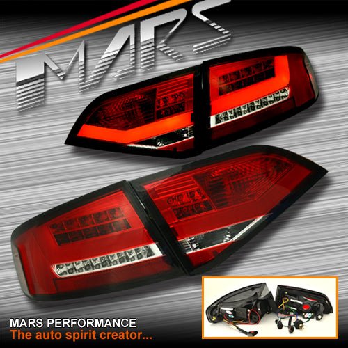 Clear Red 3D LED Stripe Tail Lights for AUDI A4 B8 4D Sedan 2008 - 2012 (Replace Stock LED Lights) - Mars Performance