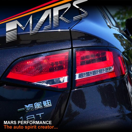 Clear Red 3D LED Stripe Tail Lights for AUDI A4 B8 4D Sedan 2008 - 2012 (Replace Stock LED Lights) - Mars Performance