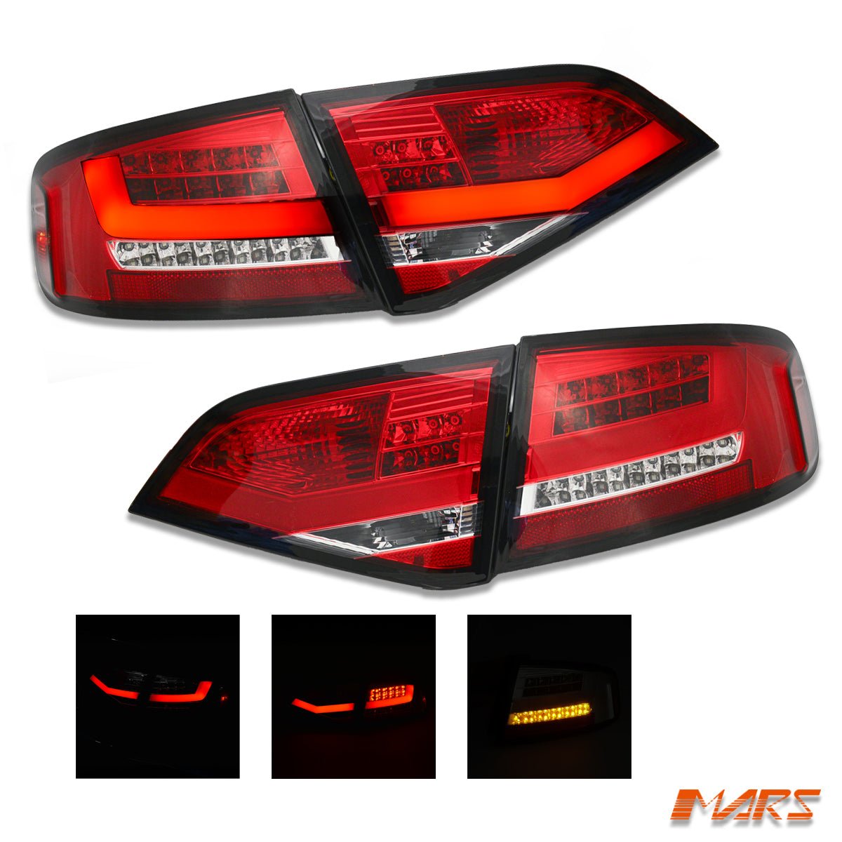 Clear Red 3D LED Stripe Tail Lights for AUDI A4 B8 4D Sedan 2008 - 2012 (Replace Stock LED Lights) - Mars Performance