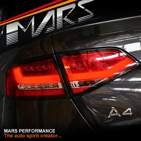 Clear Red 3D LED Stripe Tail Lights for AUDI A4 B8 4D Sedan 2008 - 2012 (Replace Stock LED Lights) - Mars Performance