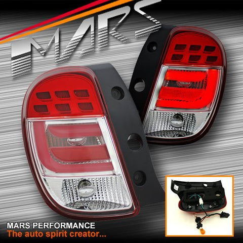 Clear Red 3D LED Stripe Tail Lights for Nissan Micra K13 2010 - 2014 - Mars Performance