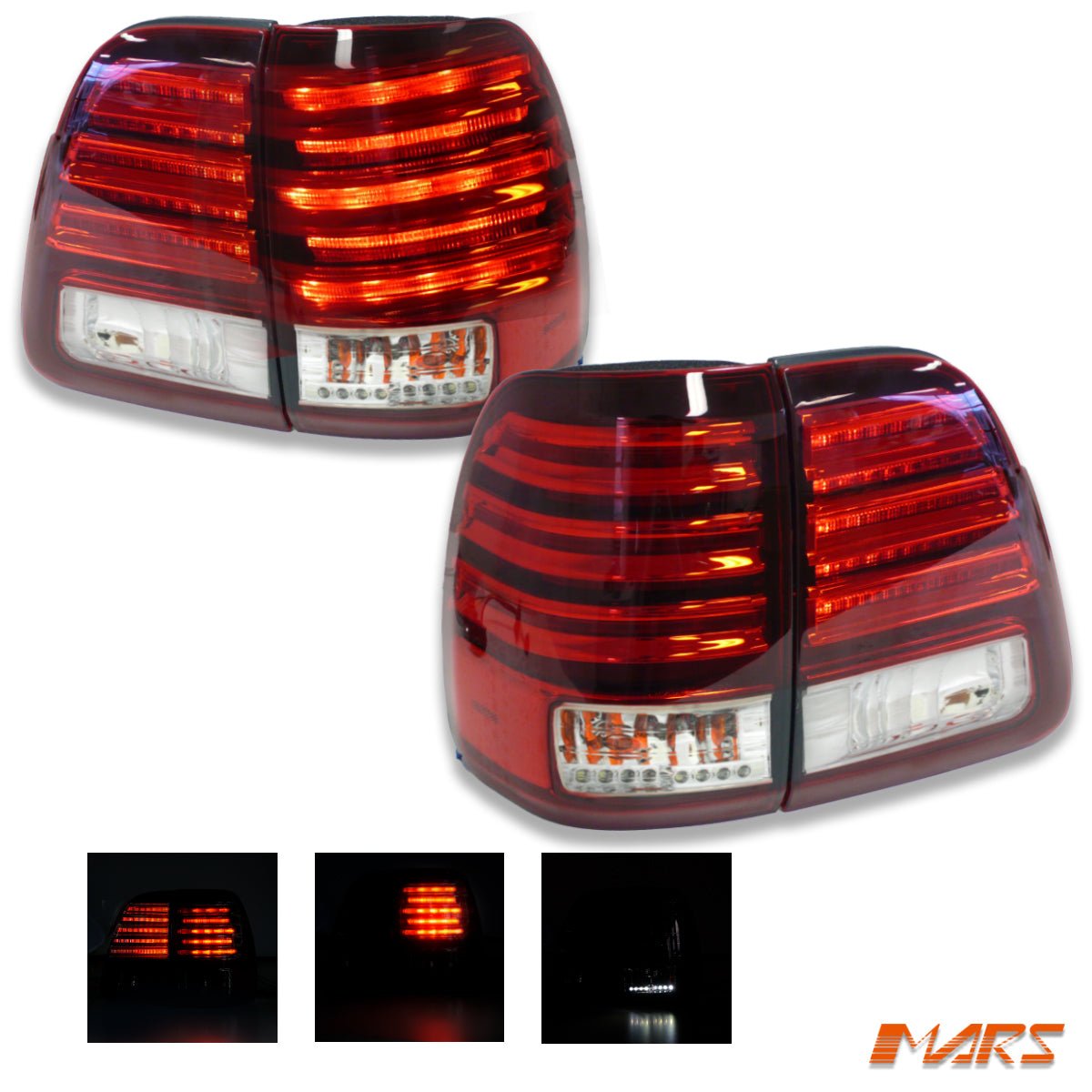 Clear Red LED Tail Lights for TOYOTA LANDCRUISER FJ100 LC100 105 1998 - 2007 - Mars Performance